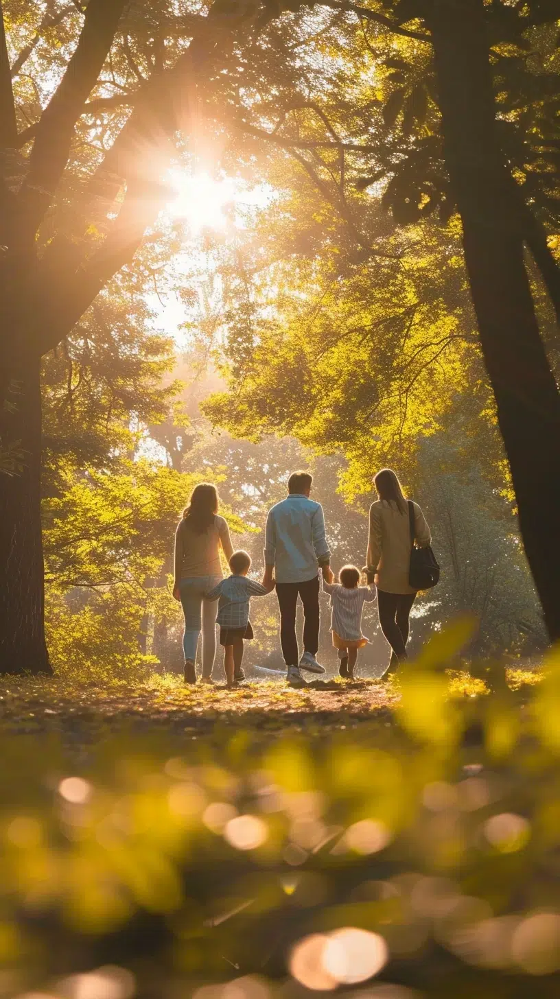 famille marche dans la foter